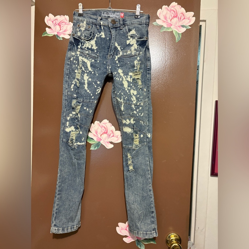 Blue Skinny Distressed Jeans with Rips